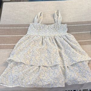 Sleeveless Floral Tiered Sundress in Light Blue and Yellow